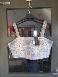 Newlook Grey & Ivory Snakeskin Print Denim Strappy Summer Crop Top Size 18 BNWT - Picture 1 of 8