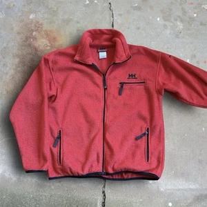 Vintage 90s Helly Hansen Men’s Full Zip Propile Fleece Size M Red Orange USA - Picture 1 of 9