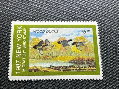 1987 New York State NY3 Wood Duck selo migratório de aves aquáticas MNHOG - Imagem 1 de 2