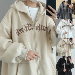 Koreanischer Stil Herren Kapuzen Strickjacke Sweatshirt lockere Passform Buchsta - Picture 1 of 27
