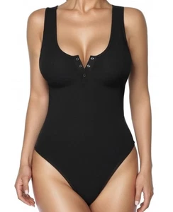 Popilush Tanga Body Mujer’s 3XL - 4XL (16-20) Prendas moldeadoras Henley Negro Nuevo - Imagen 1 de 11