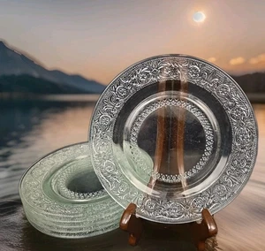 KIG Trellis Fleur de Lis 7" Klarglas Salat Dessert Teller 6er Set Top - Bild 1 von 6