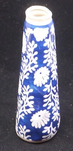 MUD PIE ART POTTERY BUD VASE, COBALT BLUE WITH WHITE FLORAL DESIGN, 7.5 INCHES - Picture 1 of 5