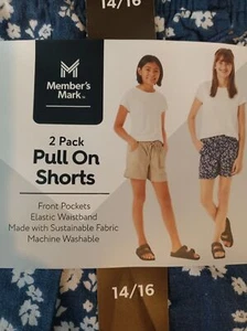 Member's Mark NEW Girl's 2-Pack Pull-On Shorts 14/16 Elastic Waistband Summer - Picture 1 of 4