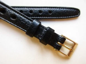 Hirsch vintage black perforated 10 MM open end Rally leather watch band strap - Picture 1 of 5