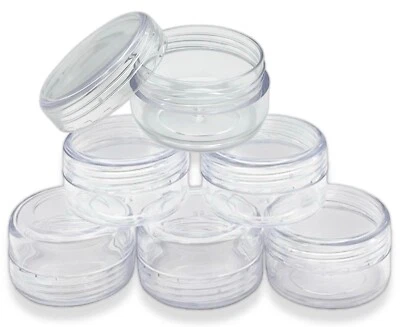 RYS 6 TRAVEL SIZE PLASTIC TUBS Tiny Container Small Empty Pots Skincare Lip Balm Tub