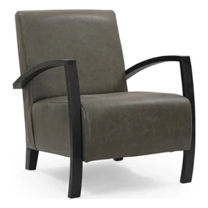 Taran Designs Kenneth Leather Upholstered Solid Wood Accent Chair in Green/Black - Picture 1 of 4