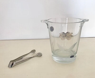 Secchiello boccale porta ghiaccio in vetro con decorazione fiore in argento 925 - Immagine 1 di 4