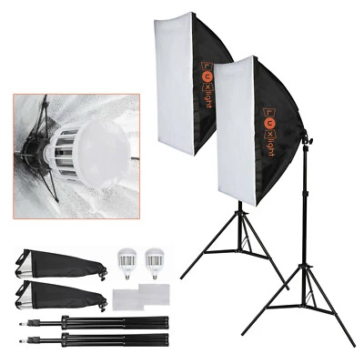 2 LED Softbox Lighting Kit | Portable Photo Video Studio Lights & Reflector - Image 1 of 4