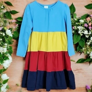 NEW Hanna Andersson Blue Yellow Red Twirly Colorblock Dress Girl’s Size 6-7 - Picture 1 of 5