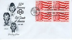 US ArtCraft FDC # 1199 4c Girl Scouts ArtMaster 1962 Block of 4 ST3451 - Picture 1 of 3