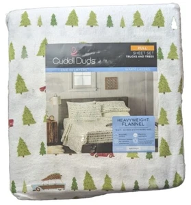 Cuddl Duds Full Size Heavyweight Flannel Sheet Set Trucks & Trees mar24 - Picture 1 of 7