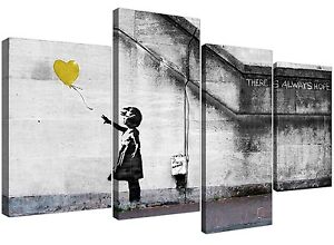 Canvas Prints of Banksy Balloon Girl in Yellow for your Living Room