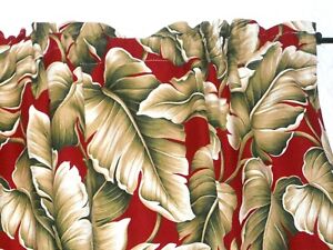 PAIR 90 x 52 Tropical Hawaiian Barkcloth Cotton Fabric Drapes ~Kalo-Burgundy~