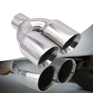 Pair Quad 3.5" Straight Cut Dual Wall Exhaust Tips 2.5" In 304 Stainless Steel - Picture 1 of 15