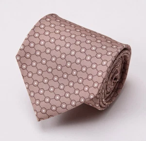 NWT $250 CESARE ATTOLINI Handmade Silk Tie Beige Interlocking Circle Print - Picture 1 of 4