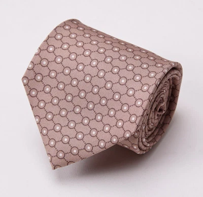 NUEVO CON ETIQUETAS $250 CESARE ATTOLINI Corbata de Seda Hecha a Mano Beige Estampado Círculo Entrelazado Foto 1 de 4