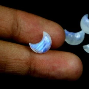12 MM Natural Rainbow Moonstone Moon Shape Crescent Carve Loose Stone Cabochon - Picture 1 of 7