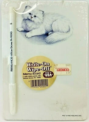 Vtg WRITE-ON WIPE-OFF Memo Board 1982 #437 Freelance Inc Kitten Cat Gemco NEW - Image 1 of 2