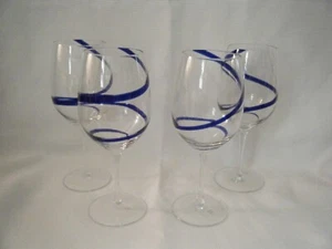 Pier 1 BLUE SWIRLINE Goblets 8 3/4" (Set of 4) - Picture 1 of 2