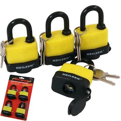 Neilsen 4pc Waterproof 40mm Steel Shackle Outdoor Security Padlock & Keys Alike - Image 1 of 3