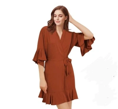 Bata con Volantes Boda Novia Dama de honor Kimono Vestido Mujeres Prendas para dormir Foto 1 de 4