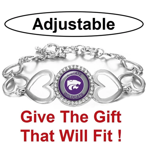 Kansas State Wildcats Womens Silver Heart Link Bracelet w Gift Pkg D27 Cover