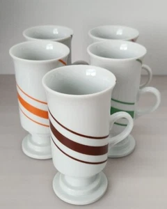 6 Vintage Footed Pedestal Irish Coffee Mugs Orange Green Pink Blue Yellow Japan - Picture 1 of 21