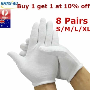 8 Pairs UNDER BOXING COTTON WHITE GLOVES LINER HAND PROTECTOR JEWELRY HANDLING - Picture 1 of 7