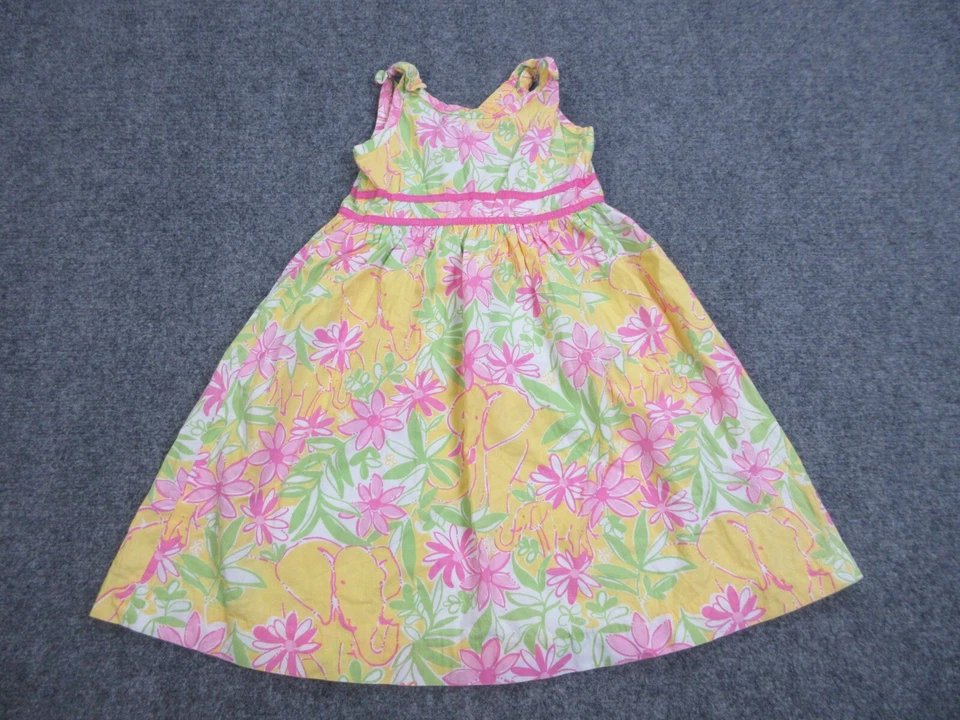 Vestido Lilly Pulitzer Niñas 6X Amarillo Floral Forrado Informal Preppy Foto 1 de 4