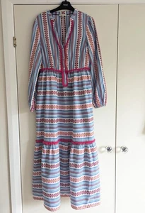 Stunning Boden Cotton Blue Pink Multicoloured Stripe Tiered Long Dress UK10 - Picture 1 of 9