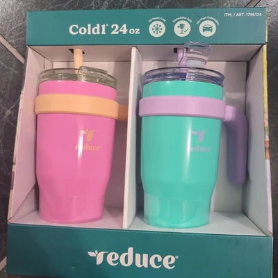 REDUCIR 24 oz. Vaso Cold1, paquete de 2 (rosa y verde claro) Foto 1 de 2