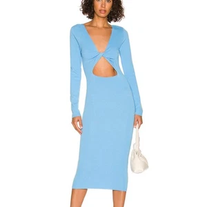 Bardot Blue Ribbed Knit Midi Dress SIZE 8 Cut Out Bodycon Long Sleeve $119 NEW - Picture 1 of 8