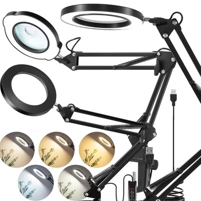 10X 15X Lupe mit Licht Ständer 2-in-1 stufenlos dimmbare LED-Schreibtischlampe - Bild 1 von 4