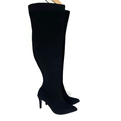 Botas Torrid Talla 8 WW Mujer Negras Tejidas Stiletto Sobre la Rodilla Acanaladas Elastizadas Foto 1 de 4