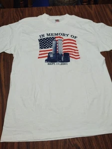 Fruit of the Loom Men's White Large Cotton Graphic Print T-Shirt Sept 11 Memory - Picture 1 of 6
