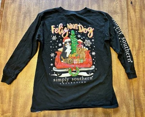 Simply Southern Shirt Girls Youth Medium 8-10 Black Gold Glitter Dog Christmas - Picture 1 of 3