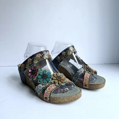 Sandalias de cuña L Artiste de cuero boho hippie EU 39 US 8,5 arte de usar coloridas 3D Foto 1 de 4
