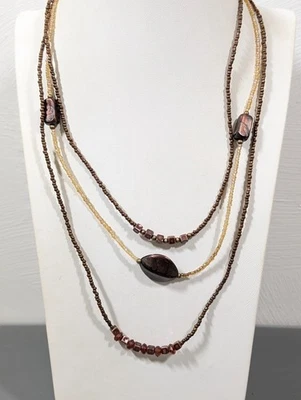 Colar em camadas Beachy Boho tribal dourado tom bronze fio triplo 21 pol - Imagem 1 de 4