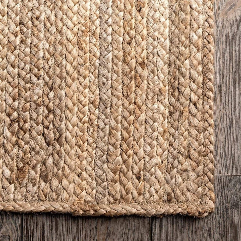 Rug 100% Natural Jute Handmade Area Rug Braided Non Slip Floor Rug Carpet Mat - Image 1 of 4