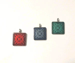 Three New Square Pewter Pendants Or Keychains Red Blue & Green No Chain Included - Picture 1 of 6