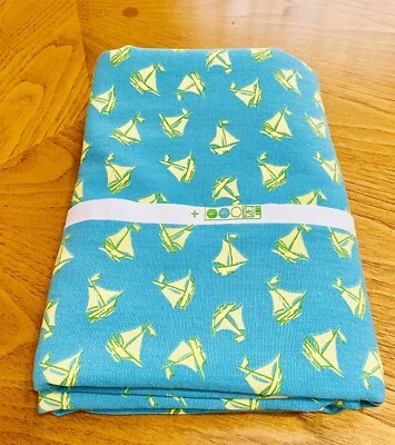 Waverly Fabric Aye Aye Skipper Aqua Blue Yellow 44 x 74 Cotton appx 2 1/8 yards - Image 1 of 4