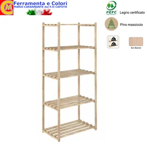 Libreria Scaffale Multiuso Legno Pino Massiccio 5 Ripiani Regolabili 65x40x171 - Foto 1 di 1