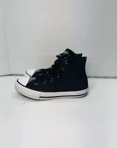Converse Girl's CTAS Black/Wh Graphite Glitter Leather Hi Top Sneakers-Sz 1 - Picture 1 of 5