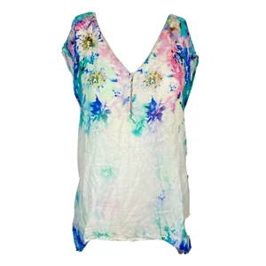Camisa Promod Mujer Talla S Blanca Floral Acuarela Manga Corta Cuello en V - Imagen 1 de 8