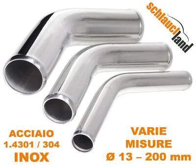 SCHLAUCHLAND CURVA TUBO 45° Gradi ACCIAIO aria carica flessibile lucido Turbo Flangiato 304