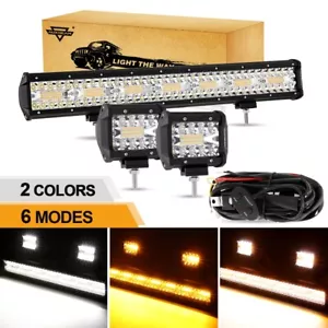 20" LED Light Bar +Pair 4" Pods 6 Modes Combo Kit For Offroad Jeep Truck 4WD - Foto 1 di 12
