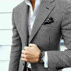 Mens Suits Slim Fit Houndstooth Jacket Coats Groom Wedding Formal Tuxedos Stock - Picture 1 of 8