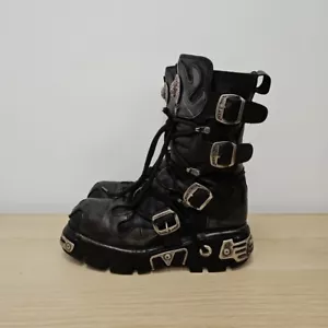 New Rock Reactor Black Flames Leather Punk Chunky Platform Shoes Size Uk 7 Eu 41 - Picture 1 of 12