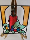 2 Vintage New Design Christmas 8"x7" Large Window Decoration Stained Glass Look
